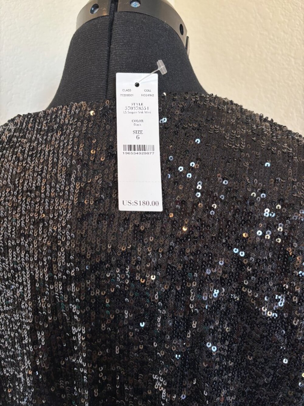White House Black Market Long Sleeve Black Squin Dress | Size 6 NWT - Picture 4 of 4